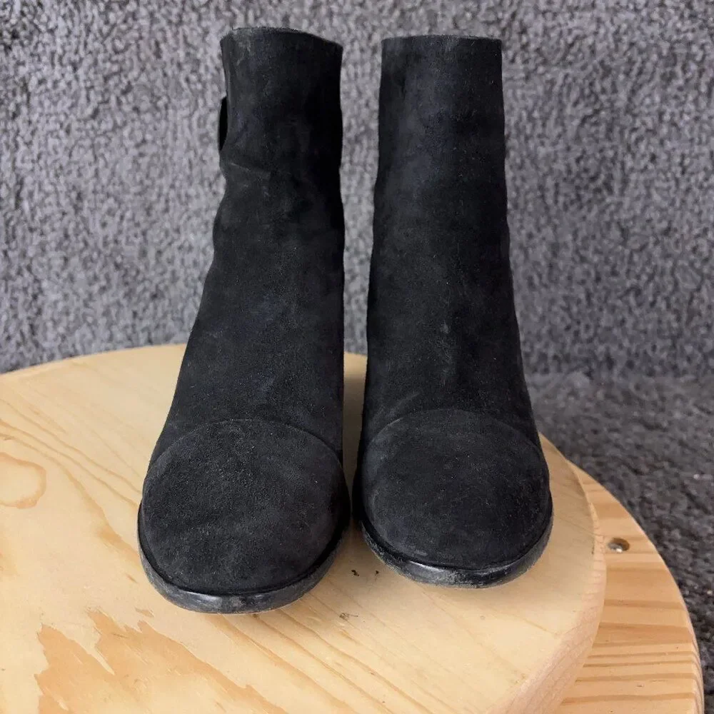 Rag & Bone Ryland Suede Ankle Boots Womens Size 7.5 Black Cap Toe Made in Italy